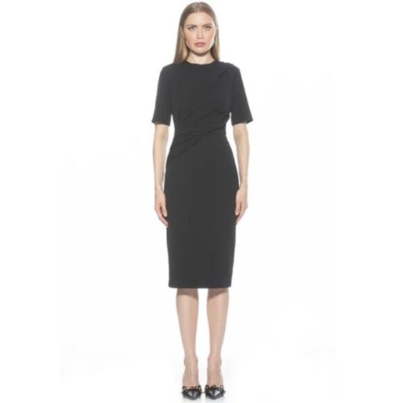 Alexia Admor Harper Short Sleeve Midi Sheath Dress Black - Picture 2 of 11
